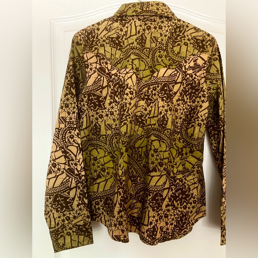 Vintage RoughRider By Circle T Brown Green Coastal Western Snap Shirt Sz M, NWOT - Picture 5 of 13